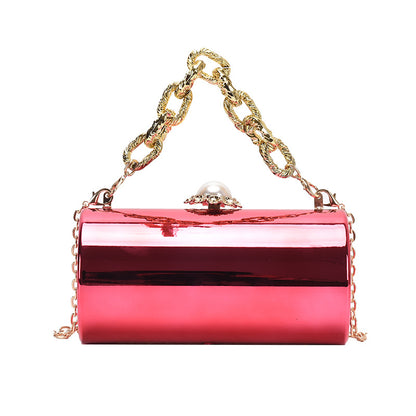 LOVECCR 2025  fashion pearl lock acrylic cylinder bag candy color temperament dinner handbag chain messenger bag