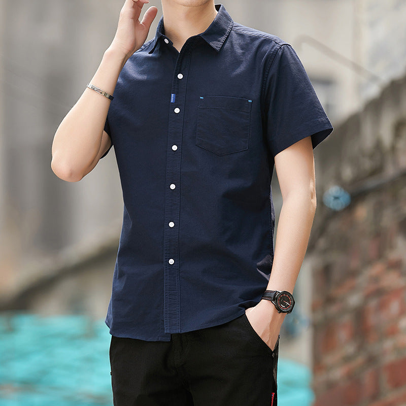 Cotton Short-Sleeved Shirt Men's Summer  New Thin Cotton Shirt Youth Business Leisure Iron-Free Shirt