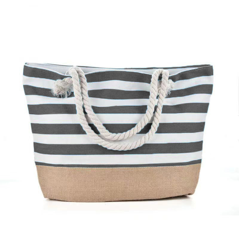 loveccr Cross-Border  Underarm Bag Women's Shoulder Bag Casual Messenger Bag Large Capacity Canvas Bag New Striped Beach Bag