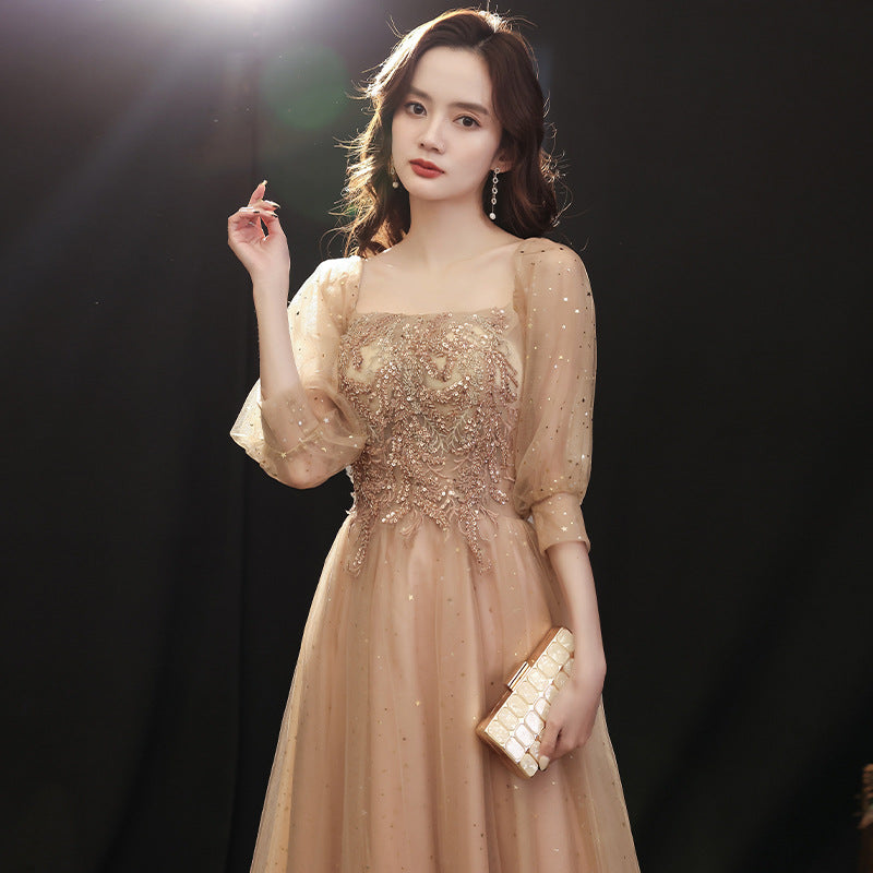 LOVECCR  Adult Choir Performance Costumes Champagne Evening Dress Women's Banquet Temperament Long Senior Three Graduation Dress