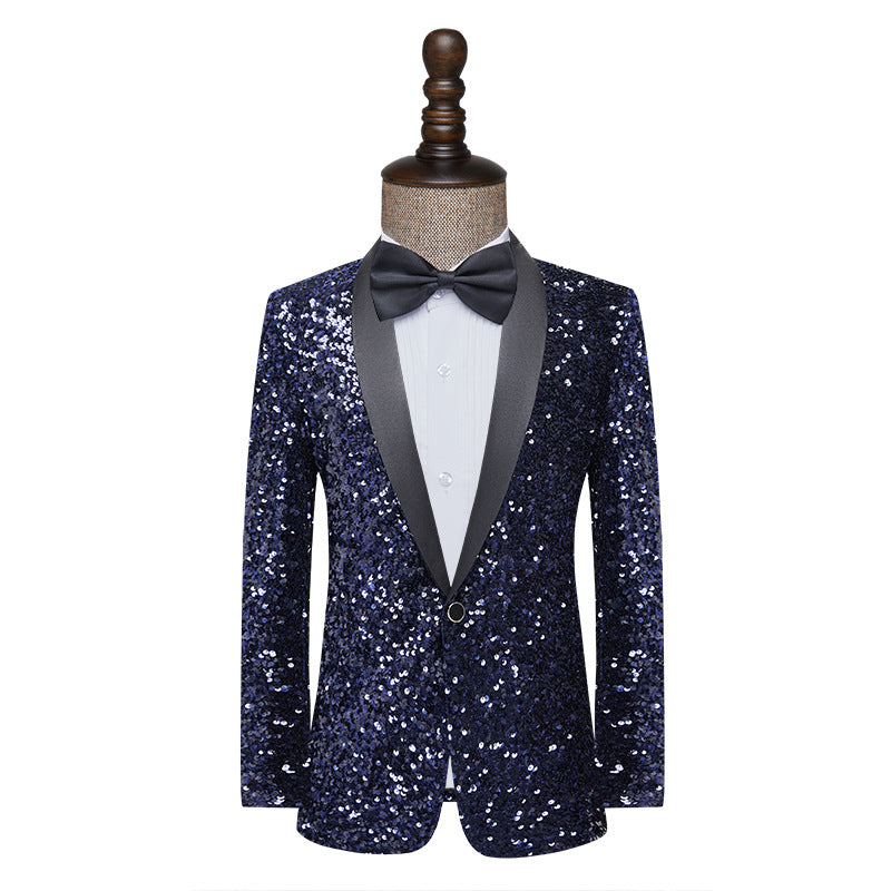 LOVECCR   Men's Dress Sequined Color-Changing Flash Bar DJ Nightclub Stage Performance Suit Host Singer Navy Blue Coat