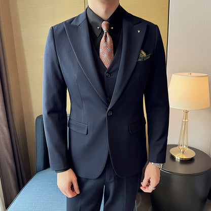 LOVECCR   Spring New Suit Suit Men's Solid Color Business Formal Wear Korean Style Suit Men's Three-Piece Groom Dress