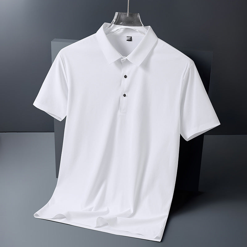 Summer Business Casual Men's Clothing Ice Silk Seamless Polo Shirt High Elastic Non-Ironing Thin Short Sleeve Lapel T-shirt Short Sleeve