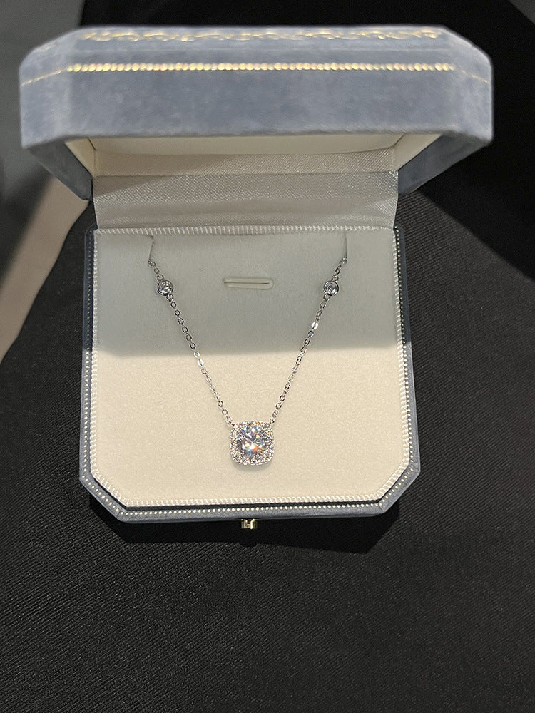 925 Sterling Silver Cube Sugar Necklace for Girls Light Luxury Minority Design High-Grade Clavicle Chain  New Popular Necklace