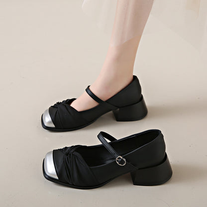 loveccr  High Heels Women Bow Classy Shoes with Skirt Gentle Retro Chunky Heel Mary Jane Shoes