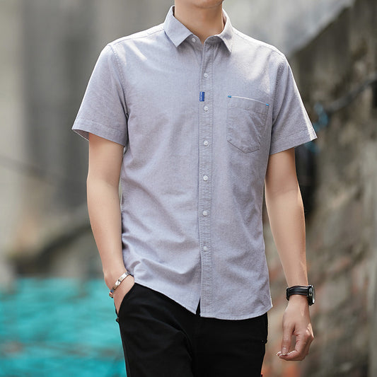 Cotton Short-Sleeved Shirt Men's Summer  New Thin Cotton Shirt Youth Business Leisure Iron-Free Shirt