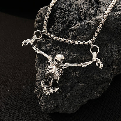 Gothic Dark Skull Pendant Necklace Punk Hip Hop Alloy Distressed Skeleton Clavicle Chain Halloween Necklace Wholesale