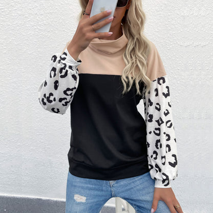 LOVECCR New Cross-border popular autumn and winter new products 2025 casual tops leopard print color matching long-sleeved turtleneck sweater