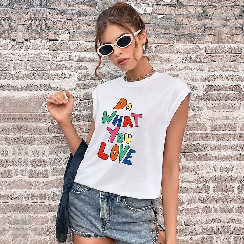 LOVECCR EABY  new product popular summer 2025 vest crew neck letter printed top sleeveless Popular trade t-shirt