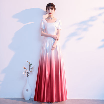 LOVECCR New Chorus Costume Female Dress Satin Host's Dress Red Song Competition Conductor Patriotic Evening Dress