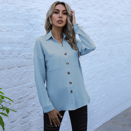 LOVECCR New  2025 women's clothing is hot, long-sleeved Hot autumn lapel medium and long retro shirt