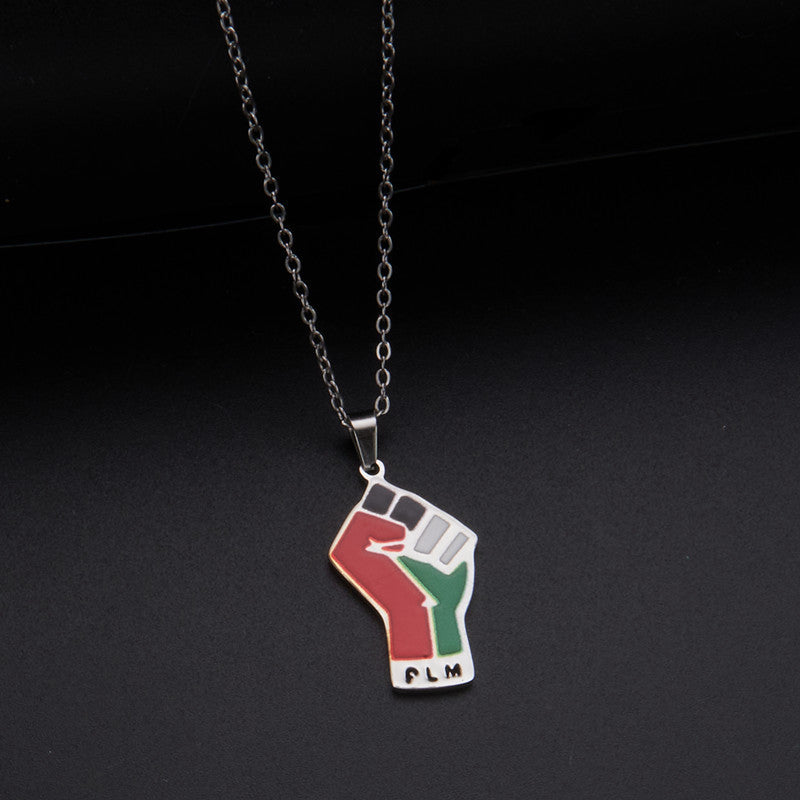 LOVECCR Hot Sale Cross-Border Dripping Oil Vintage Palestine Map Pendant Necklace Stainless Steel Fashion Personalized Pendant