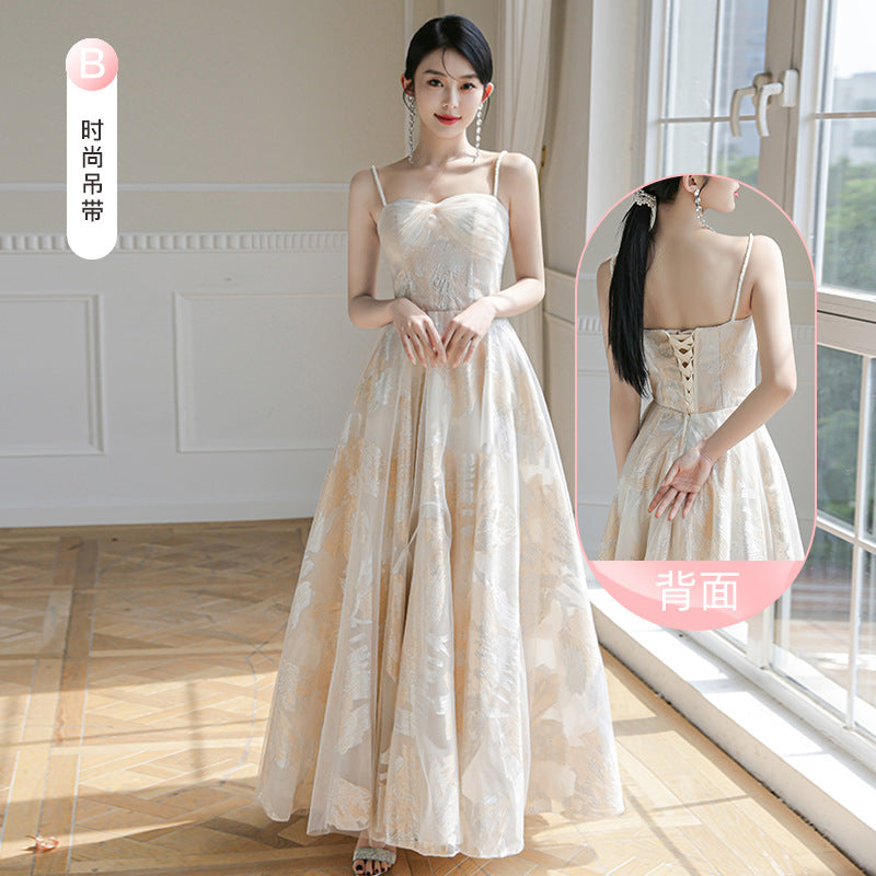 LOVECCR Champagne Bridesmaid Dress Women's  New Spring  Evening Dress Fairy Sisters Group Senior Niche Long