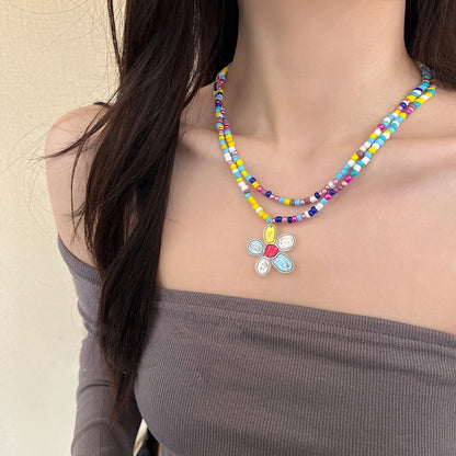 LOVECCR INS Dopamine Color Beaded Necklace  New Fashion All-Match Special-Interest Design High Sense Necklace