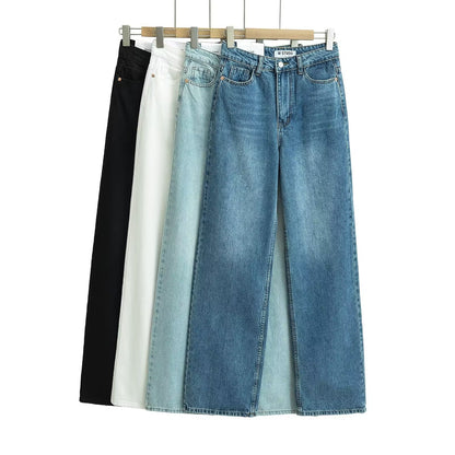 European and American Wholesale 2024 Spring Women's Clothing High Waist Wide Leg Straight Mopping Jeans Trousers L10-74004