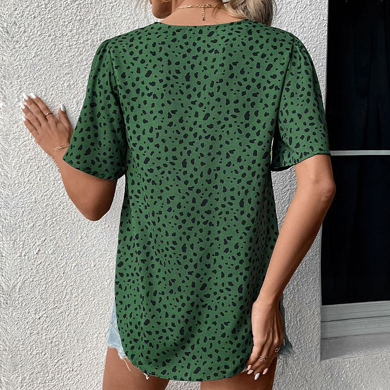 LOVECCR New Cross-border popular Summer New 2025 Women's Clothing Pullover Top Leopard Print V-Neck Shirt