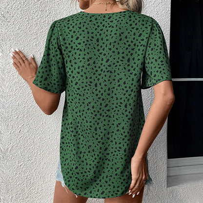 LOVECCR New Cross-border popular Summer New 2025 Women's Clothing Pullover Top Leopard Print V-Neck Shirt