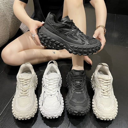 loveccr Tire Men's and Women's Same Style Sports Shoes Women's  New All-Match Casual Thick Bottom Increased Durian Dad Shoes Women's