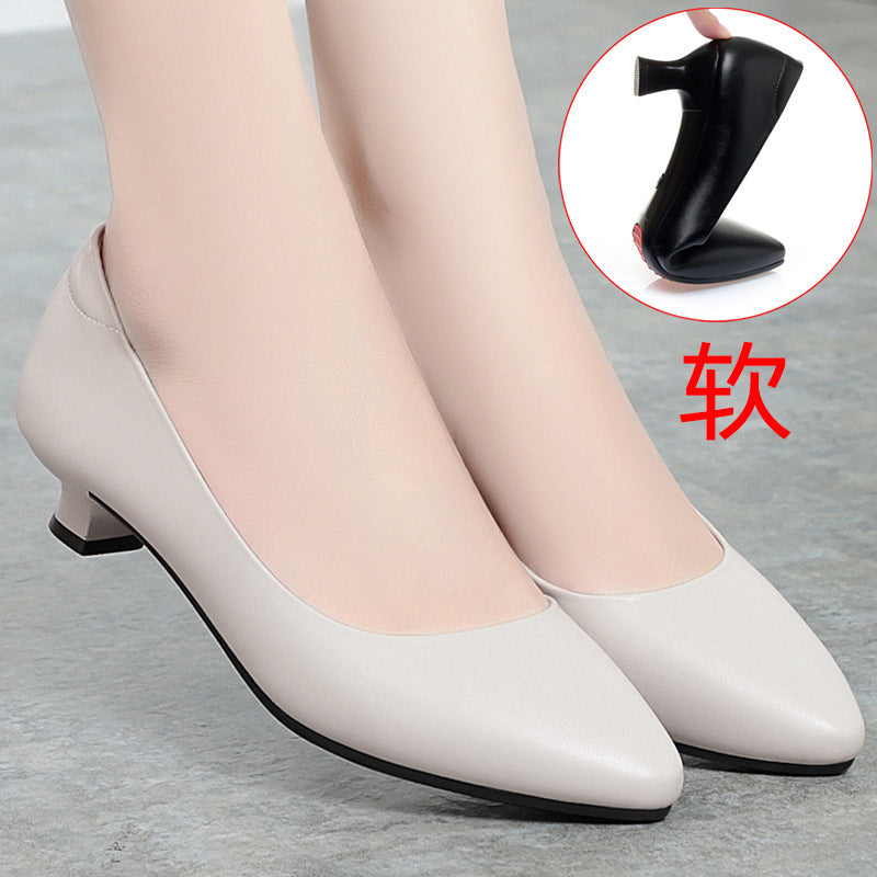 loveccr  Genuine Leather Stewardess Work Shoes Women's Black Leather Shoes Small Heel Professional Business Workwear Formal Wear Mid-Heel High Heel Interview Women's Shoes