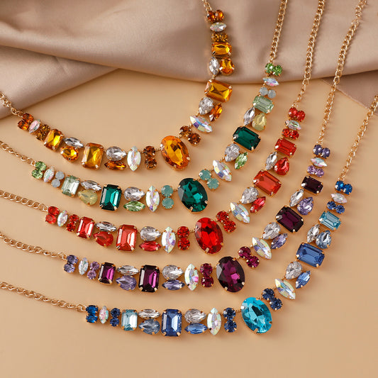 HOTan and NEWn Exaggerated and Personalized Full Diamond Necklace Colorful Gem Fashion Banquet Super Flash Necklace Light Luxury Female Star Accessories