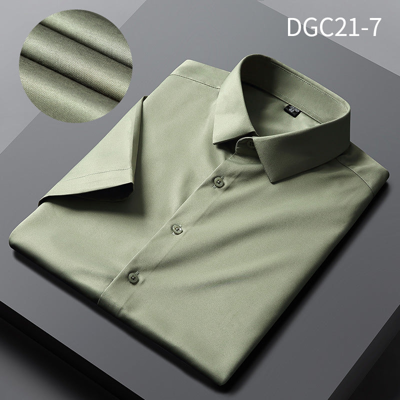 Short-Sleeved Shirt Men's Spring Summer Sweat Absorbing Breathable Shirt Korean Style Slim-Fitting Iron-Free Anti-Wrinkle Solid Color Simple Men's Shirt