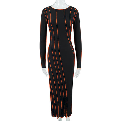 LOVECCR Europe, America  autumn and winter explosive products new small pit strip round neck anti-car side dress  foreign trade wholesale women's clothing