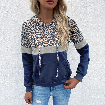 LOVECCR popular independent station popular New Popular trade autumn new women's clothing hooded splicing leopard print sweater casual hoodie