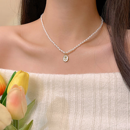 LOVECCR Light Luxury Minority All-Matching Graceful Pearl Necklace Super Fairy Sweet Fresh Loving Heart Zircon Titanium Steel Clavicle Chain Neck Chain