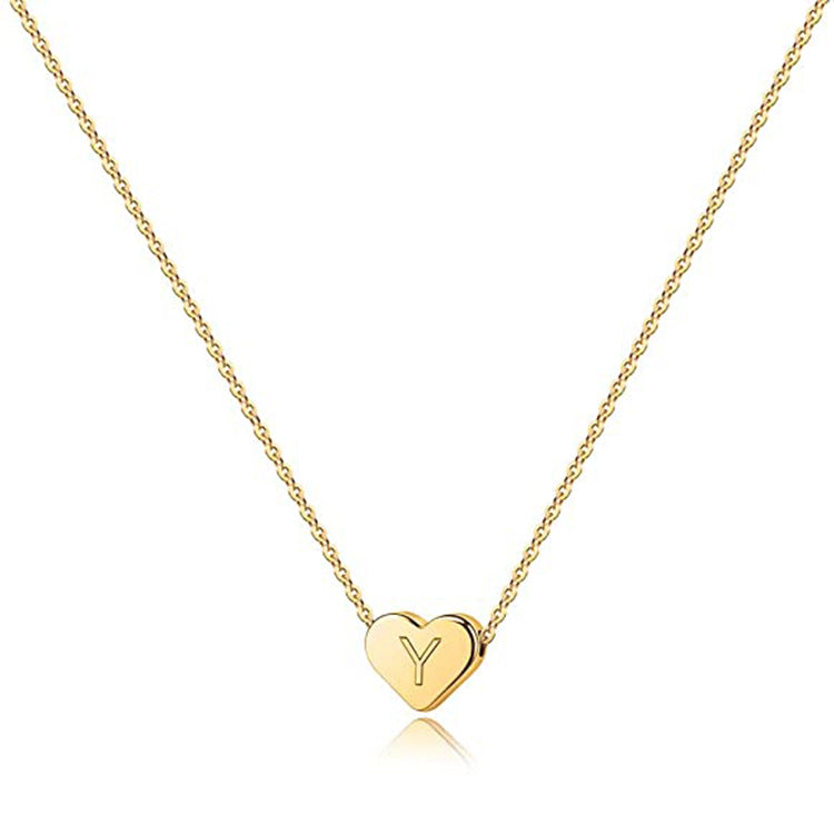 Cross-Border Love Engraved Letter Necklace Letter Heart-Shaped 26 Letters Pendant Necklace HOTan and NEWn Simple Clavicle Chain