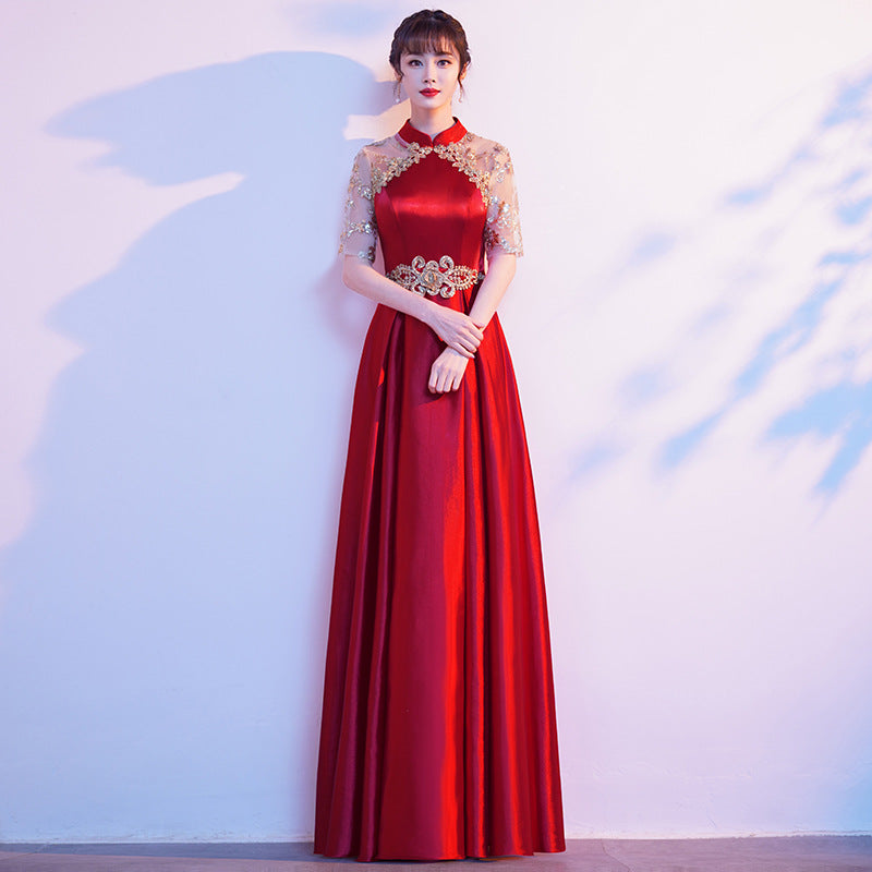 LOVECCR Choir Performance Costume Chinese Style Skirt  New Elegant Red Song Costume Host Performance Costume Female