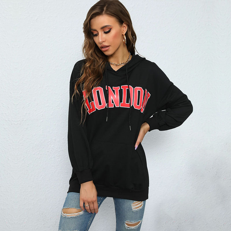 LOVECCR popular autumn and winter new 2025 women's clothing hooded letter printing sweater New casual pullover hoodie