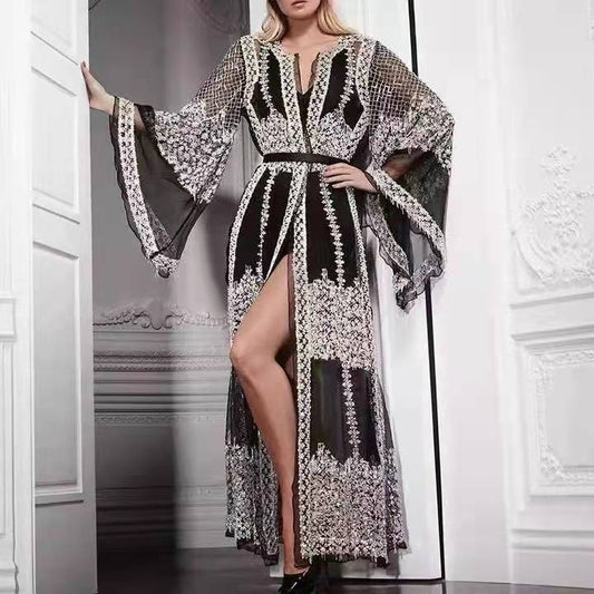 LOVECCR  New European and American Foreign Trade Women's Clothing Independent Station Sequin Large Swing Sexy Dress Shawl Banquet Evening Dress New