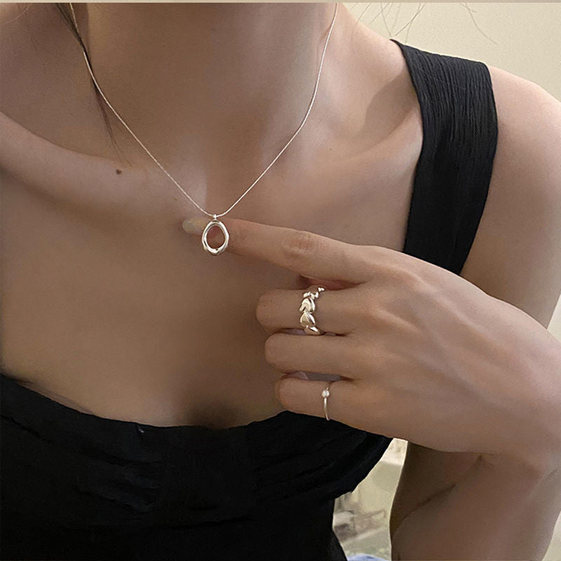 LOVECCR Light Luxury Minority Irregular Ins Water Drop Sterling Silver Necklace  New Simple Advanced Clavicle Chain Girlfriend Gifts