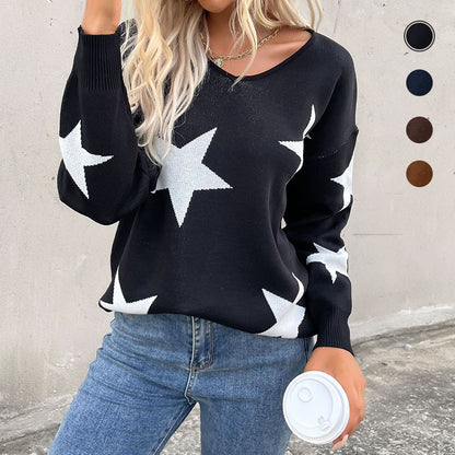 LOVECCR New women's clothing popular autumn new 2025 long-sleeved jacquard knitted sweater women's bottom pullover