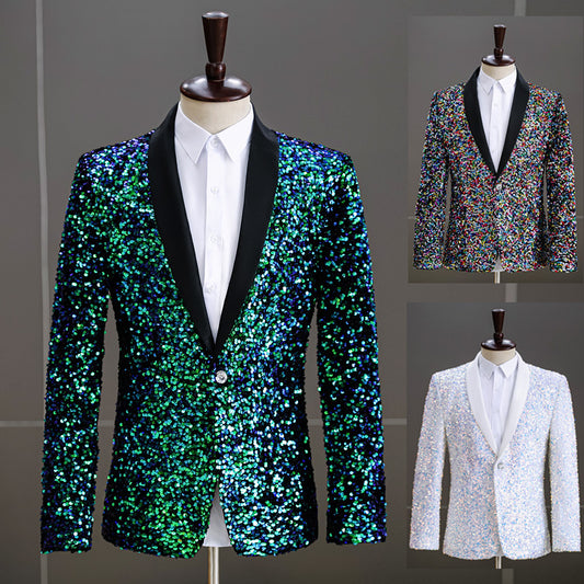 LOVECCR   Foreign Trade Men's Dress Three-Dimensional Sequined Bar Nightclub Stage Performance Suit Suit Host Singer Suit Jacket