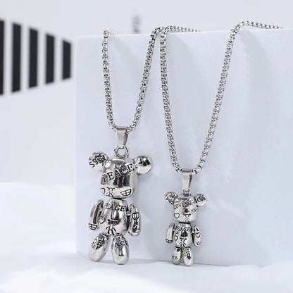 Personalized Printed Violent Bear Pendant Necklace Men's Trendy Hip Hop Couple Sweater Chain Jewelry Women's Niche Sweater Accessories