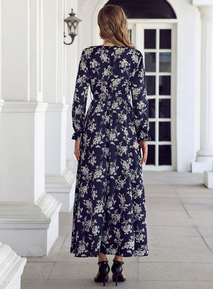 LOVECCR Cross-Border Hot European and American Autumn and Winter New Long Dress V-neck Long Sleeve Foreign Trade Wholesale Dress