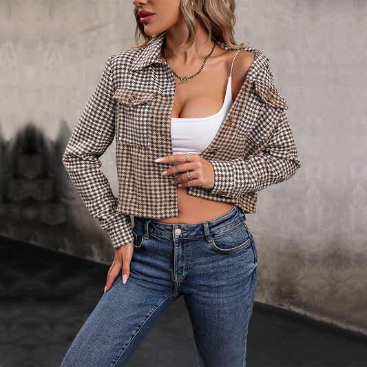 LOVECCR Hot autumn new plaid jacket 2025 short lapel top splicing plaid jacket