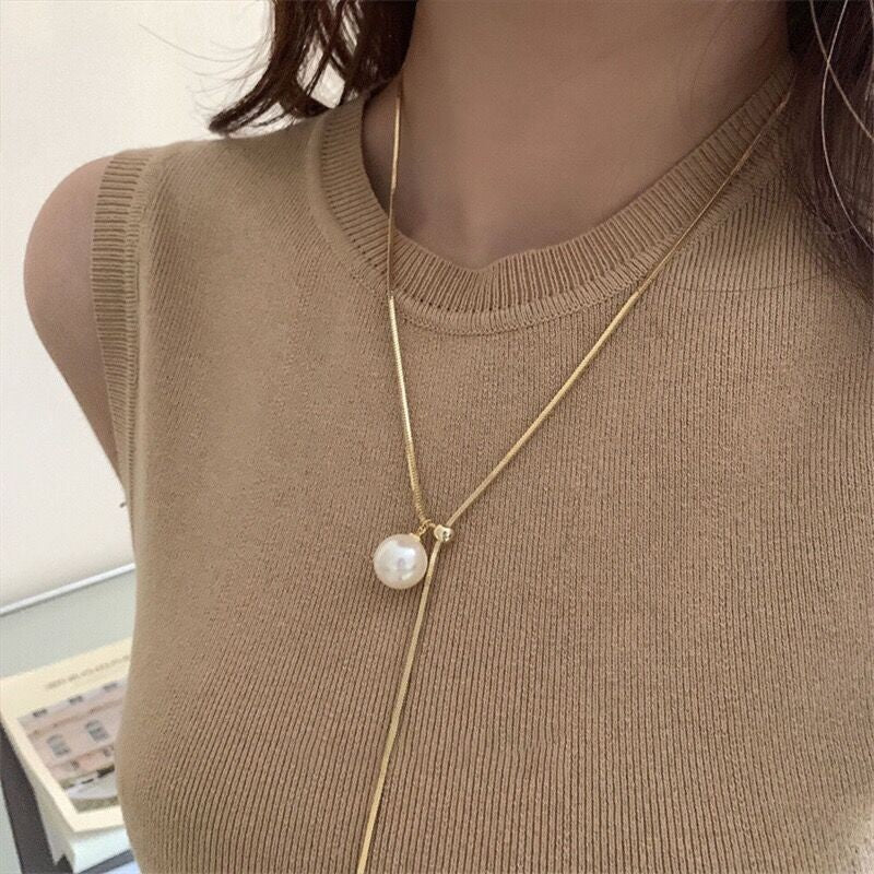 Zhenduo Heather Gray Starry Pearl Necklace Light Luxury Minority High-Grade Y-Shaped Necklace Simple Clavicle Chain