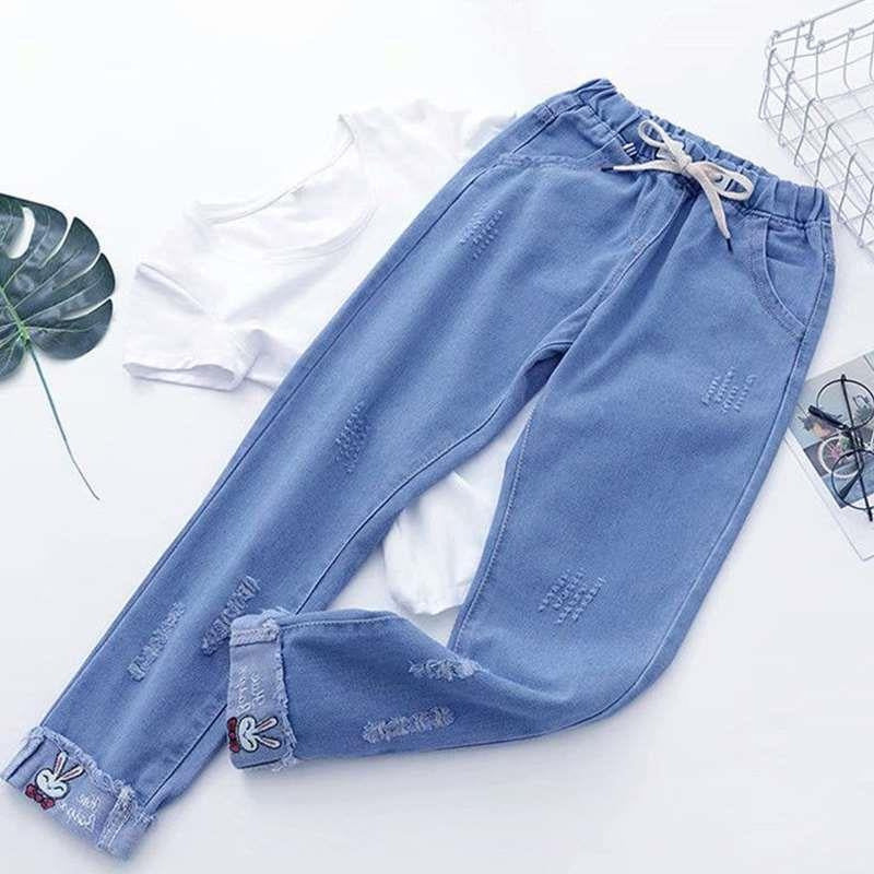 New Summer New Junior High School Girl Jeans Girl Student Loose Casual Trousers Japanese Style Straight-Leg Pants