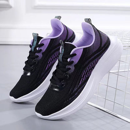 loveccr Flying Woven Women's Shoes Spring  Mesh Sneaker Soft Bottom Lightweight Student Running Shoes Breathable Casual Shoes Cross-Border