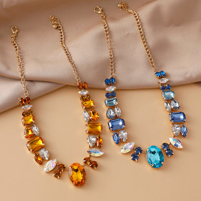 HOTan and NEWn Exaggerated and Personalized Full Diamond Necklace Colorful Gem Fashion Banquet Super Flash Necklace Light Luxury Female Star Accessories