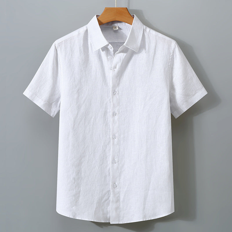 935 Pure Linen Short-Sleeved Shirt Men's Japanese-Style Retro Diablement Fort Top Clothes Summer Thin Casual Shirt