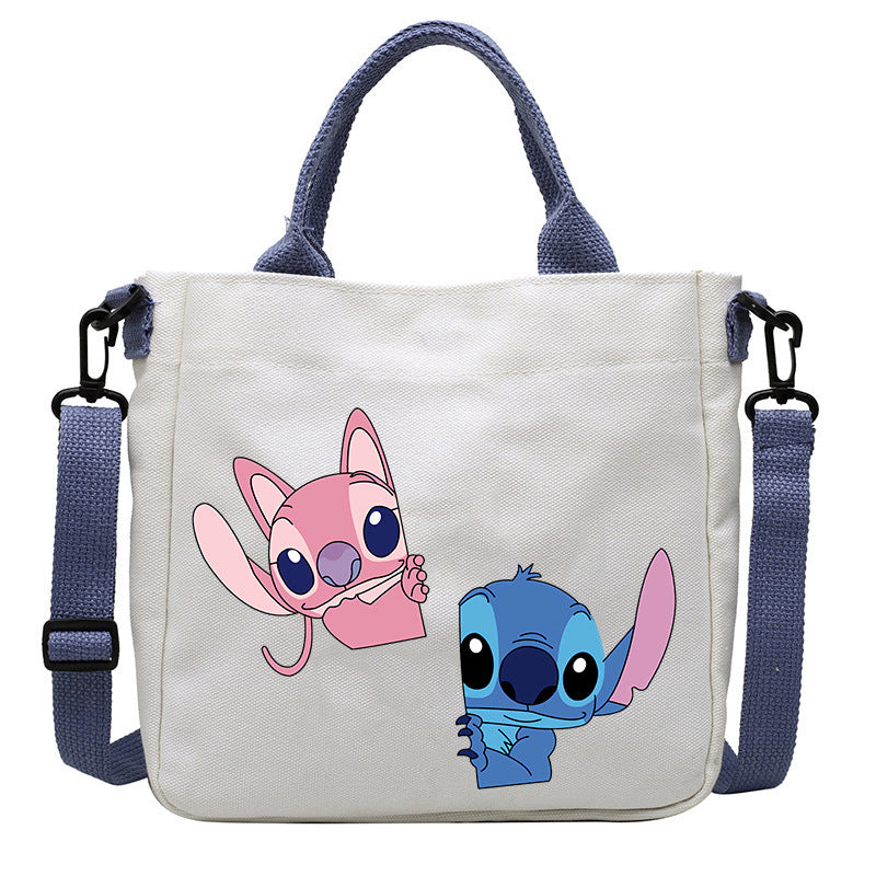 loveccr Anime Peripheral Stitch Canvas Bag Student Shoulder Bag Messenger Bag Detachable Shoulder Strap Handbag Tote Bag