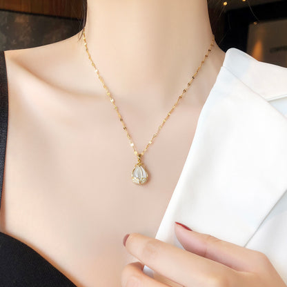 Fashionable High-Grade Imitation Opal Tulip Titanium Steel Necklace for Girls Online Influencer Clavicle Chain Ins Flower Ins Cold Style