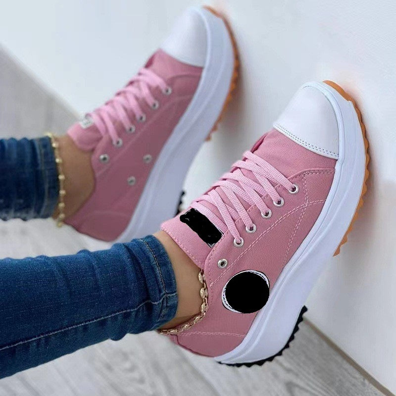 In Stock Shoes Women's Spring and Autumn  New Canvas Shoes Breathable High-Top Casual Women's Shoes Thick Bottom Lace-up Elevator Shoes