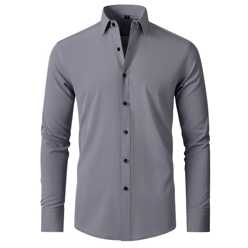 Cross-Border Full Elastic Force Shirt Men's Shirt Non-Ironing Anti-Wrinkle  Foreign Trade Simple Business Thin Shirt Men