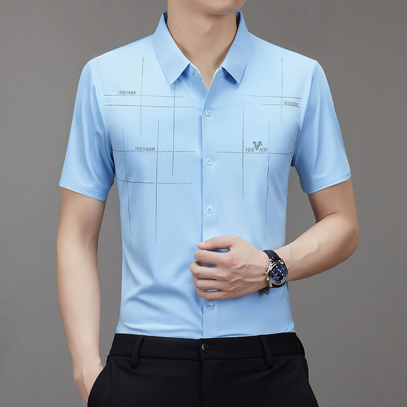 Summer New TikTok Same Style Men's Short-Sleeved Shirt Business Seamless Shirt