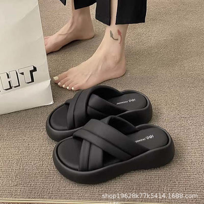 Women's Slip-on Slippers Summer  New Internet Hot Thick Bottom Height Increasing Small Cross Sandals