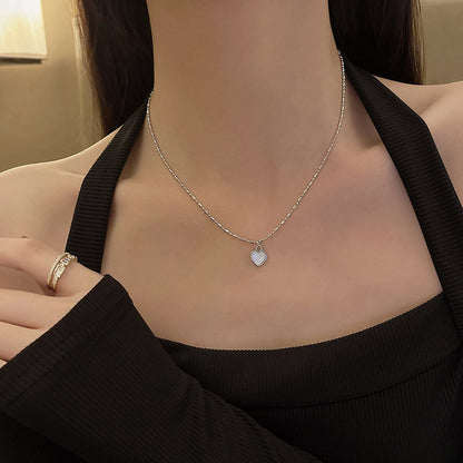 LOVECCR Light Luxury Minority All-Matching Graceful Pearl Necklace Super Fairy Sweet Fresh Loving Heart Zircon Titanium Steel Clavicle Chain Neck Chain